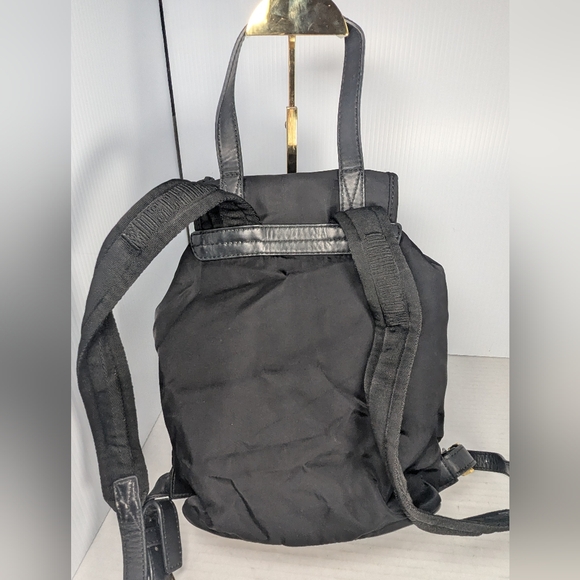 MOSCHINO Black Nylon Leather Trim Backpack Gold-tone Logo - Picture 5 of 14